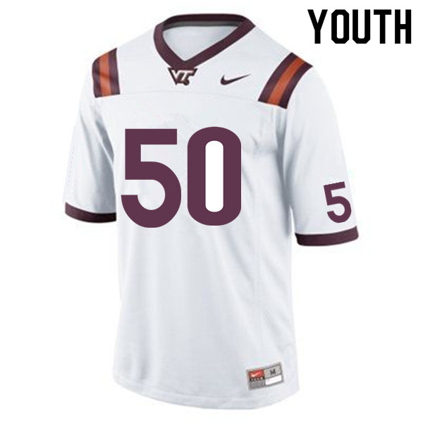 Youth #50 Tre Maxwell Virginia Tech Hokies College Football Jerseys Sale-White - Click Image to Close